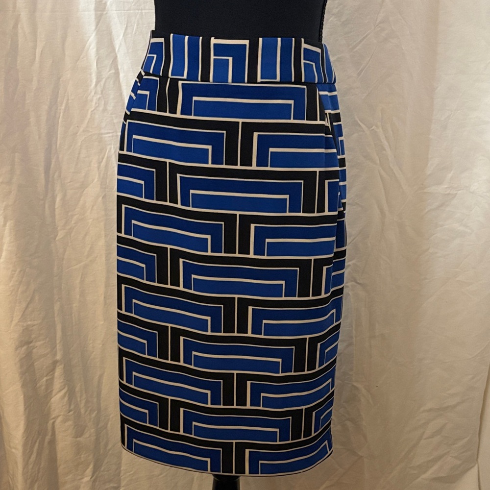 Premise Modern Blue and Black Patterned Pencil Skirt